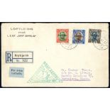 1931 Iceland flight Icelandic registered acceptance envelope to Barcelona, franked commemorative set