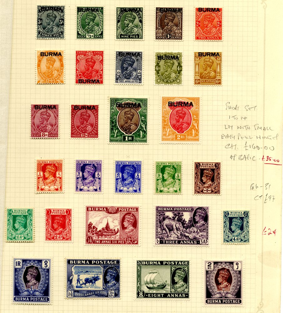 INDIA, PAKISTAN & BURMA M & U collection on leaves. India incl. 1929 Air set M, 1931 Inauguration