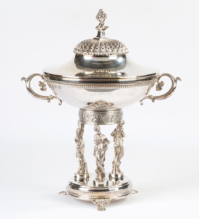 Carlo Mario Camusso, Peru, Sterling Silver Figural Covered Compote. 73 ozt . Ht. 17" W 14". Online