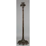 Rare Tiffany Studios New York Footed Bamboo Floor Lamp Base. Bronze base with brownish green patina.