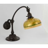 Tiffany Studios New York Counterbalance Desk Lamp. With decorated shade, signed LCT. Base signed