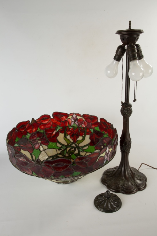 Whaley Red Oriental Poppy Leaded Glass Lamp. Whaley Red Oriental Poppy Leaded Glass Lamp. Some - Image 3 of 4