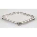 Tiffany & Co. Makers Sterling Silver Square Footed Tray with Repousse Flowers and Fern. Signed and