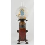 Rare Gorham Aesthetic Period Oil Lamp. 19th century. Blown glass hand painted and enameled shade