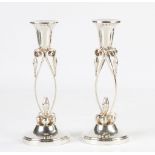 Style of Georg Jensen Sterling Silver Candlesticks. Stamped 925 . Ht. 10 1/2". Online bidding