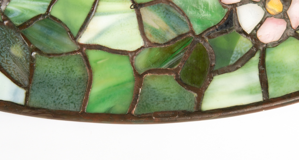 Tiffany Studios New York Apple Blossom Leaded Glass and Bronze Table Lamp. The shade, with rare, - Image 2 of 4
