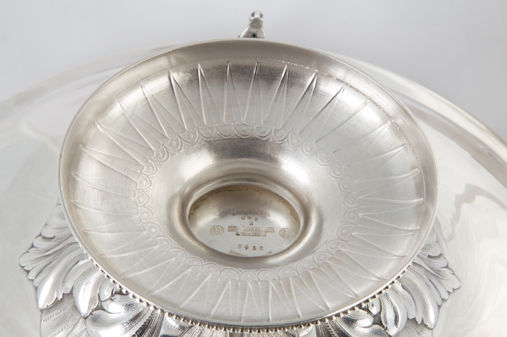 Tiffany & Co. Makers Sterling Silver Handled Basket with Repousse Leaf Design. Signed English - Image 2 of 2