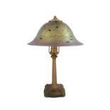 Steuben Millefiori Table Lamp. Leaf and vine shade. Metal base with gold patina . Ht. 16" Shade Dia.