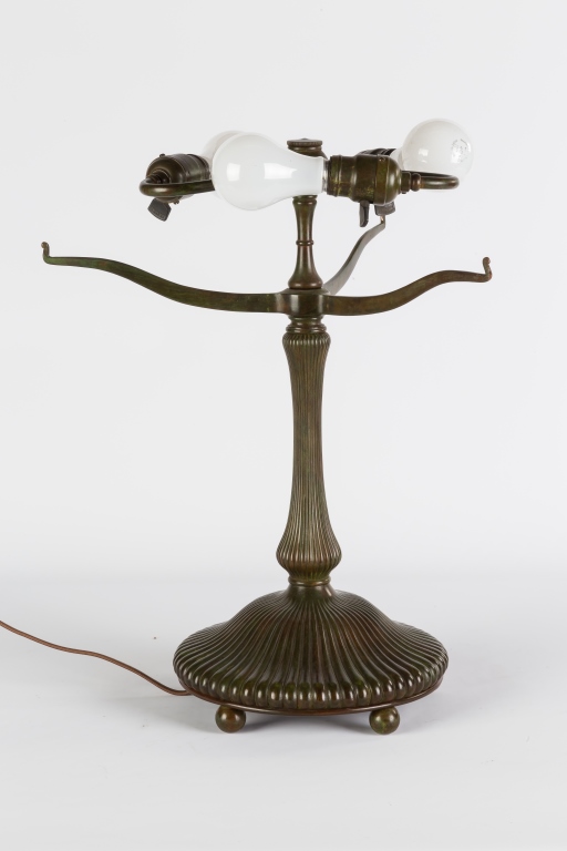 Tiffany Studios New York Apple Blossom Leaded Glass and Bronze Table Lamp. The shade, with rare, - Image 4 of 4