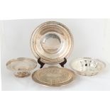 Group of Five Sterling Silver Trays and Bowls. 43 ozt . Max. Dia. 10". Online bidding available: