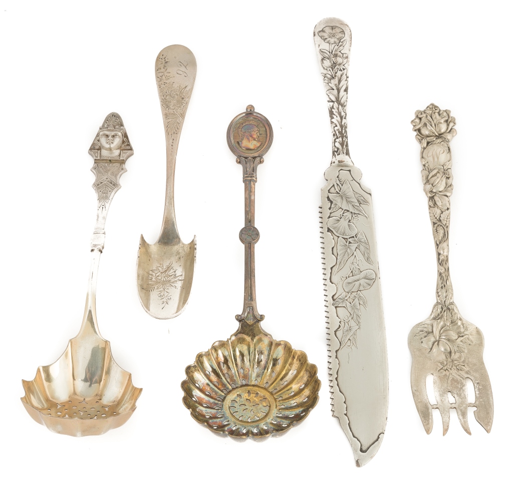 Group of Sterling Silver Serving Pieces. Including Egyptian revival, Ball, Black & Co; Alvin;