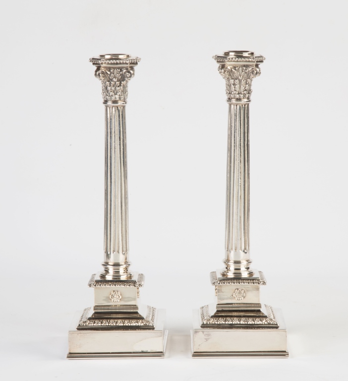 Pair of Buccellati Classical Form Sterling Silver Candlesticks. 65.4 ozt . Ht. 13" W 4". Online