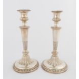 Pair of John and Thomas Settle Sterling Silver Candlesticks. Monogrammed. Weighted . Ht. 11 1/2".