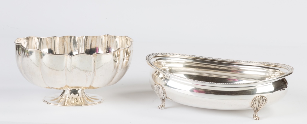 Two Buccellati Sterling Silver Footed Bowls. L: Ht. 4 1/2" W 8 1/2" D 6 1/2' R: Ht. 3 1/4" W 10 1/2"