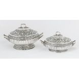 Tiffany & Co. Makers Sterling Silver Two Matching Repousse Covered Serving Piece. Left signed and