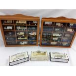 Two wall hanging cabinets containing various diecast vehicles mostly Days Gone by Lledo.