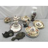 A collection of mixed glass, china and other items.