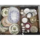 Two boxes of china, with examples of Royal Albert and Minton.