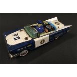 Japanese tinplate Highway Patrol Car: open top model with driver figure, registration 'IK 60' (