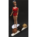 Mattel Barbie Fashion Queen doll with wig stand and three wigs, c.1960's. Overall G, includes blue