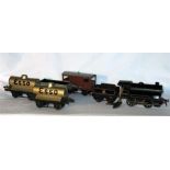 HORNBY 0 Gauge - No 50 BR Black 0-4-0 # 60199 with Key - Good Plus and 4 x No 1 Goods Wagons - BR(M)