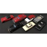 Seven Japanese and other tinplate cars by Bandai and others, includes Yonezawa (Japan) friction