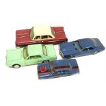 Four Bandai and other tinplate cars, conditions F-P.