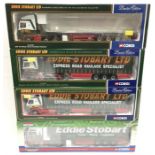 Four Corgi 1/50 scale Eddie Stobart trucks: CC13415 MAN TGA XXL Curtainside; CC12401 Volvo