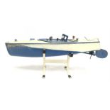 JEP (France) Ruban Bleu No.0 Speedboat: tinplate clockwork model in blue and cream with propeller,