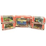 Five Britains Farm Implements 1/32 scale models: 9566 High Sided Tipper Cart; 9552 Transplanter;