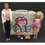 Mattel Barbie's Boyfriend Ken and Barbie's Sister Skipper dolls (G+) together with a Barbie head (G)