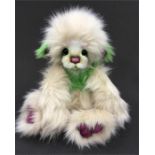 Kim Gallimore One Of A Kind Collector's Teddy Bear, with cream and green faux fur and pink paws,