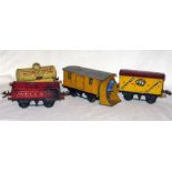 HORNBY O Gauge - a No 1 Snow Plough and 3 x No 1 Wagons all with Type 3 Chassis - last issue