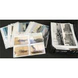 Large quantity of shipping postcards and photographs, includes RMS Queen Elizabeth and Mauretania.