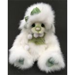Kim Gallimore One Of A Kind Collector's Teddy Bear, with white and green faux fur and green paws,
