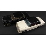 Two large scale Japanese tinplate cars: Bandai Mercedes Benz 220S in black with tinprinted