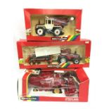 Three Britains Farm models: 9597 Mercedes Benz Detachable Tractor and Tipper Hopper; 9609 Volvo