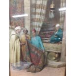 A pair of watercolours of an Arab Market Scene, carpet traders etc. signed by E Tanenghi framed