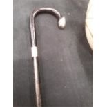 A silver top walking cane.