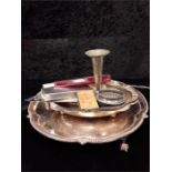 A quantity of silver plated items.salver, vase, etc