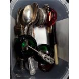 A mixed lot containing pen knife, napkin rings, spoons etc.