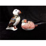 Crown Derby paperweights Pheasant and a Puffin.