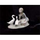 A Lladro girl feeding ducks/no box.