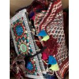 Various Persian needlework bags tent doorway covers.