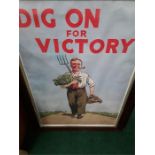 Two posters framed Dig on for Victory /Merchant Navy.