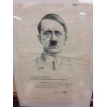 A framed program of Adolf Hitler der furer with embossed stamp and verse.