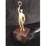 Olympic bronzed figure of a sports man holding a larual leaves -Berlin to Base 1936
