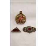 Two brooches together with an Edwardian scent bottle and a set of silver jewellery.