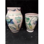 A Collard Honiton 6 inch floral beaker together with a 9 inch floral baluster vase.