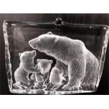 A rare signed piece of Arts and Craft glass ware by Mat Johanson of a polar bear and her cubs on a
